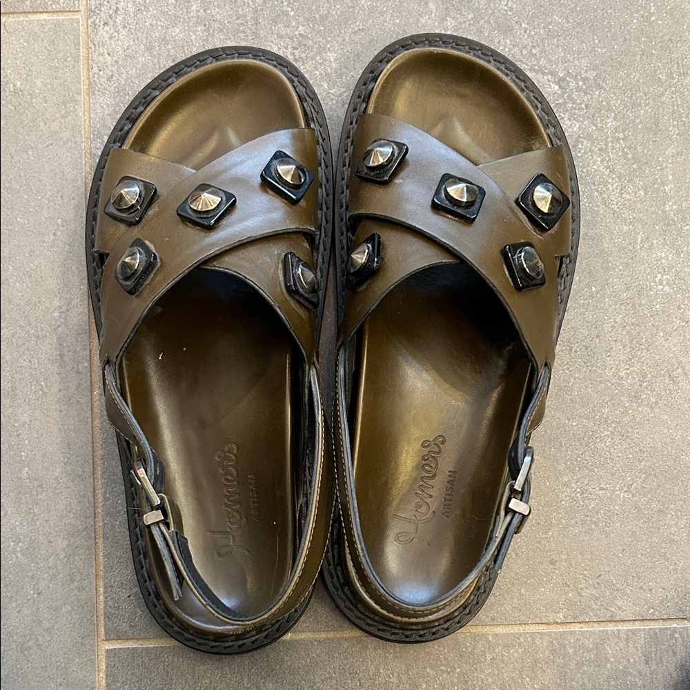 Homers Olive Sandals with Black Studs